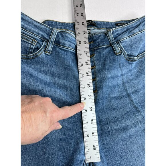 Judy Blue Button Fly Mid Rise Skinny Fit Jeans 11/30 Med Wash Whiskered 5-Pocket - Picture 11 of 11